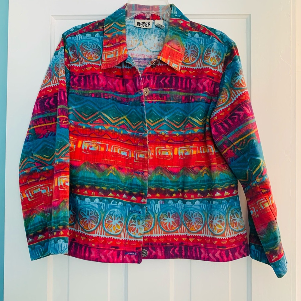 Chico’s southwestern artsy denim style Jacket 100% cotton